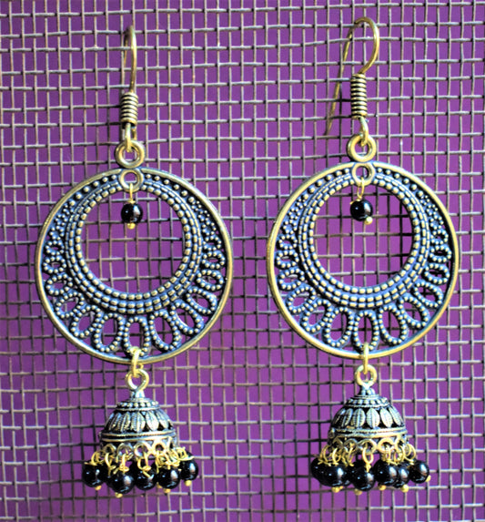 Golden Oxidised Chandbali Jhumki Danglers - GlitterGleam