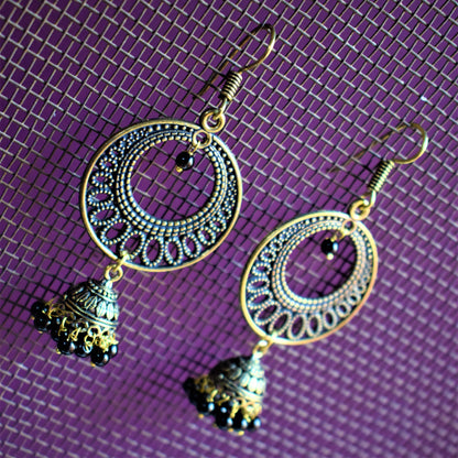 Golden Oxidised Chandbali Jhumki Danglers - GlitterGleam