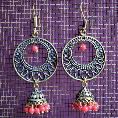 Golden Oxidised Chandbali Jhumki Danglers - GlitterGleam