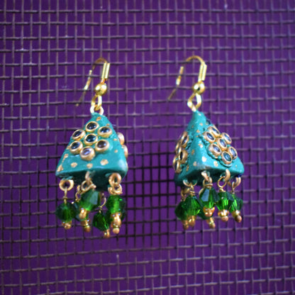 Small Rajasthani Kundan Pyramid Jhumki with Beads - GlitterGleam