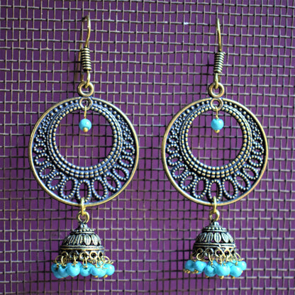 Golden Oxidised Chandbali Jhumki Danglers - GlitterGleam