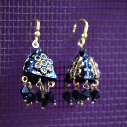 Small Rajasthani Kundan Pyramid Jhumki with Beads - GlitterGleam
