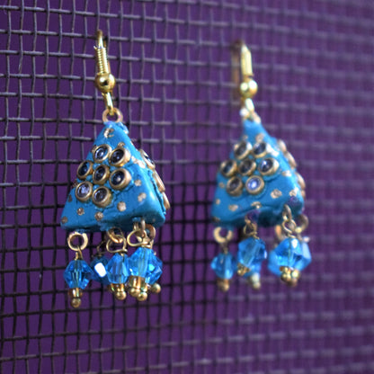 Small Rajasthani Kundan Pyramid Jhumki with Beads - GlitterGleam