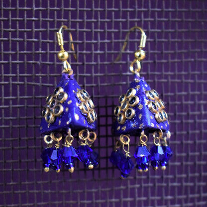 Small Rajasthani Kundan Pyramid Jhumki with Beads - GlitterGleam