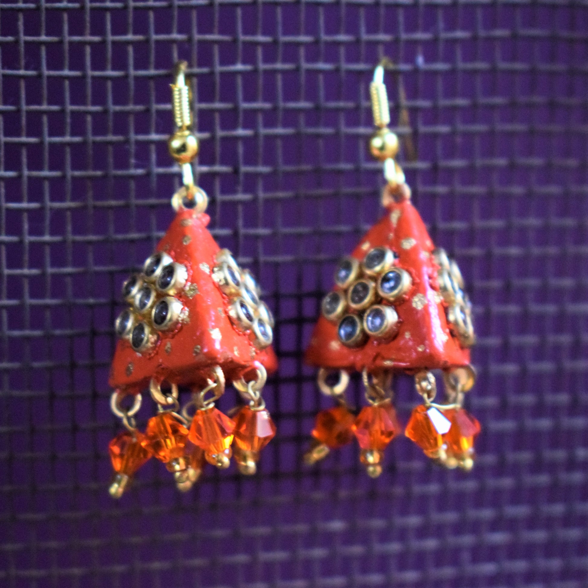 Small Rajasthani Kundan Pyramid Jhumki with Beads - GlitterGleam