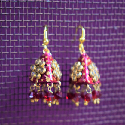Small Rajasthani Kundan Pyramid Jhumki with Beads - GlitterGleam