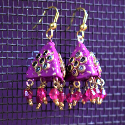 Small Rajasthani Kundan Pyramid Jhumki with Beads - GlitterGleam