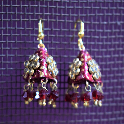 Small Rajasthani Kundan Pyramid Jhumki with Beads - GlitterGleam
