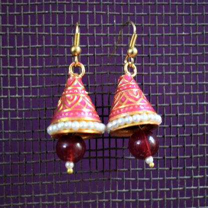 Small Meenakari Conical Jhumki with Beads and Pearls - GlitterGleam