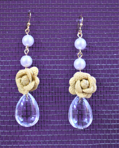 Flower Danglers with Pearl & Crystal - GlitterGleam