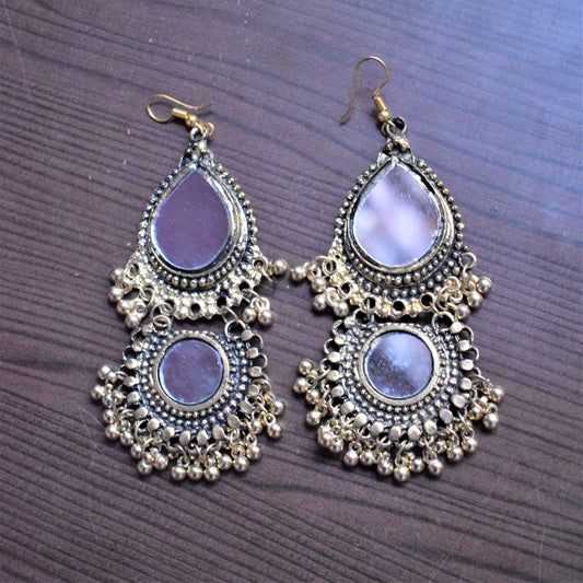 Gold Oxidised Layered Mirror Chandbali - GlitterGleam