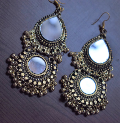 Gold Oxidised Layered Mirror Chandbali - GlitterGleam