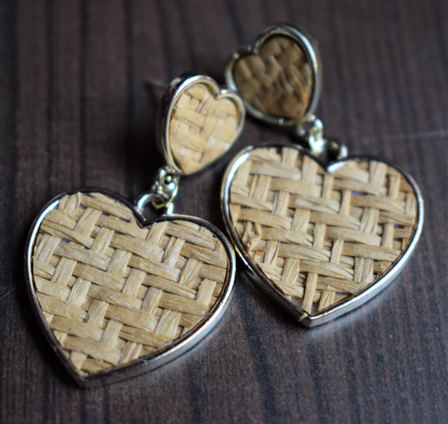 Wooden Weave Heart Earrings - GlitterGleam