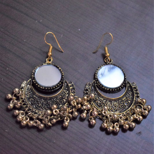 Golden Oxidised Mirror Chandbali - GlitterGleam