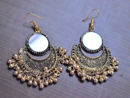 Golden Oxidised Mirror Chandbali - GlitterGleam