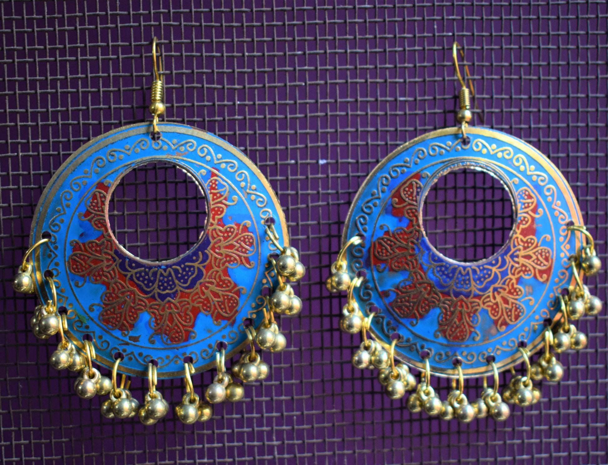 Meenakari Chandbali Carved Danglers - GlitterGleam