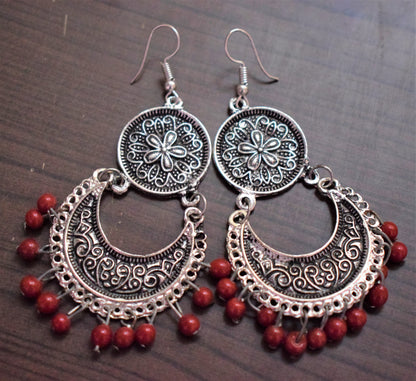 Silver Oxidised Coin Chandbali - GlitterGleam