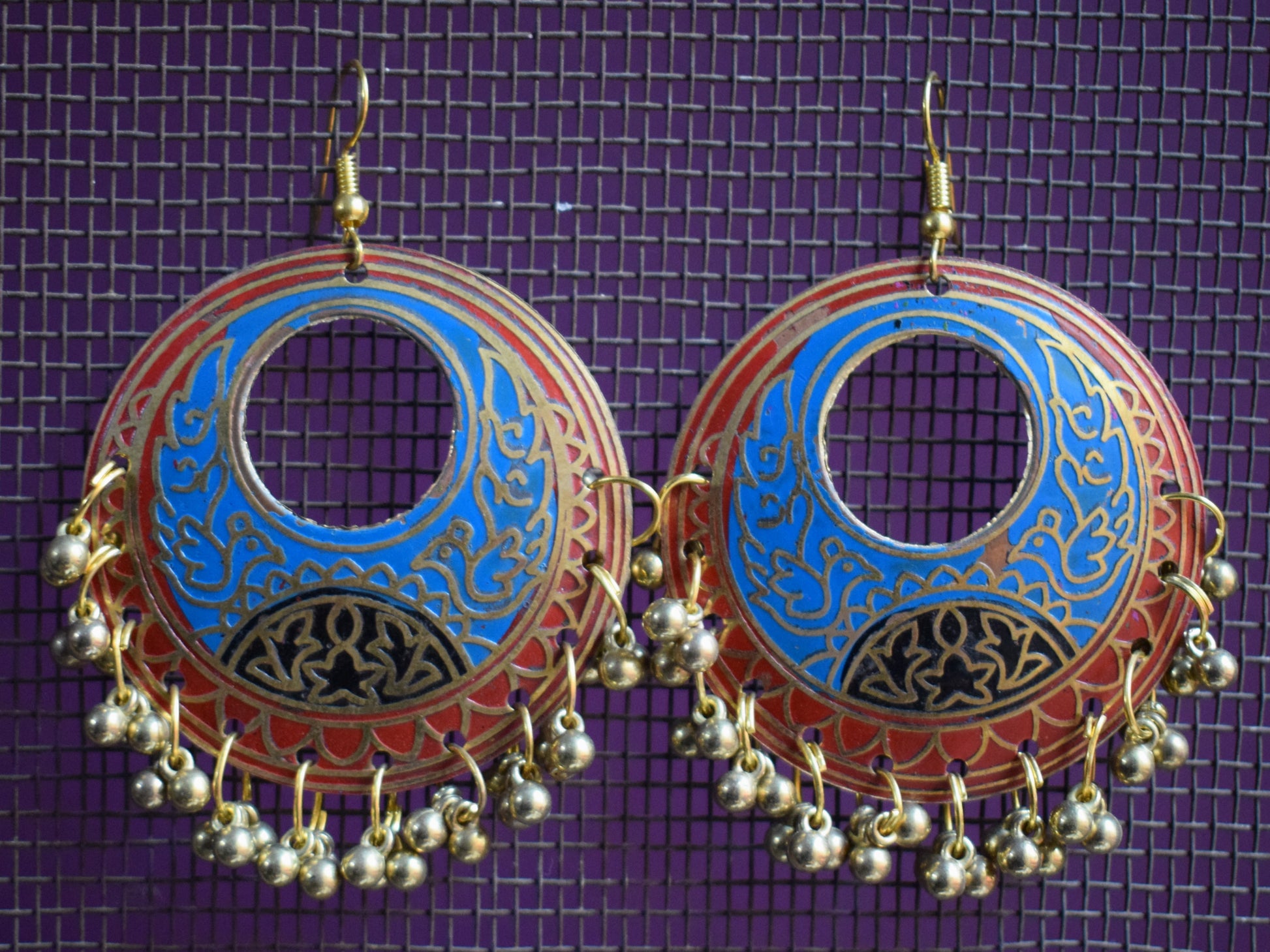 Meenakari Chandbali Carved Danglers - GlitterGleam