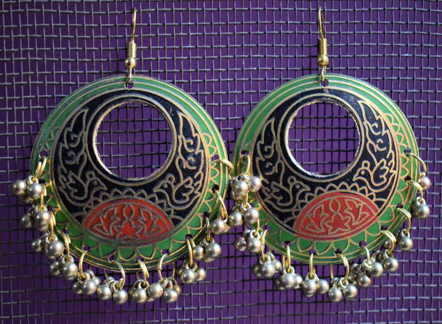 Meenakari Chandbali Carved Danglers - GlitterGleam