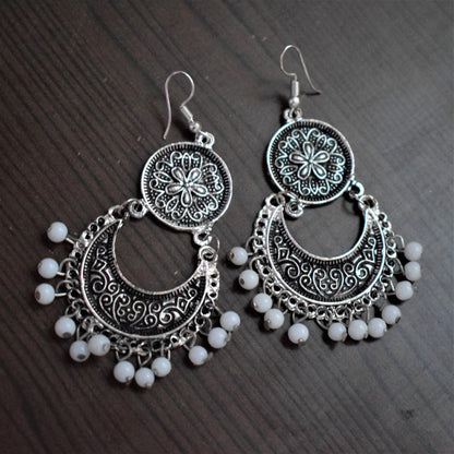 Silver Oxidised Coin Chandbali - GlitterGleam