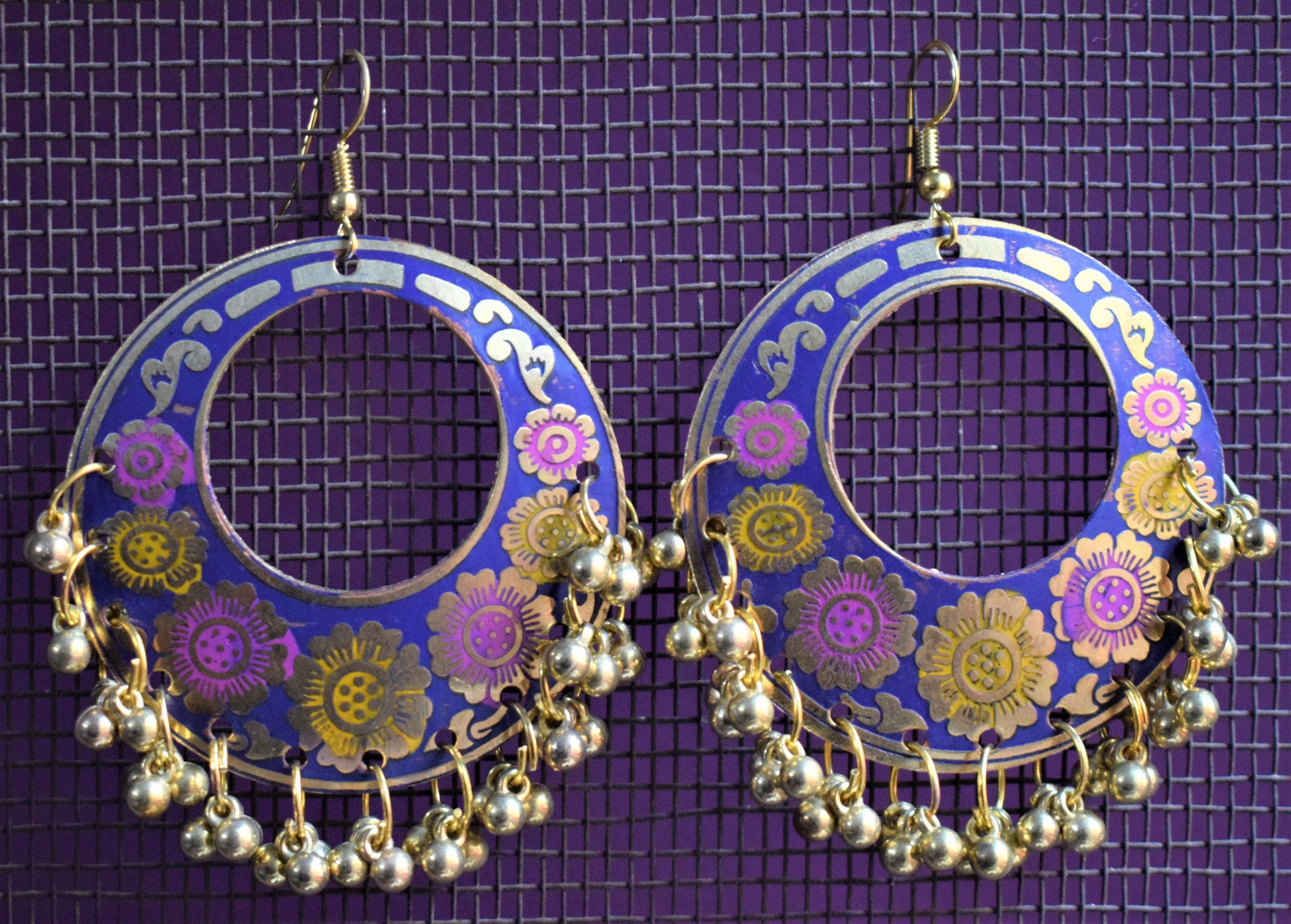 Meenakari Chandbali Carved Danglers - GlitterGleam