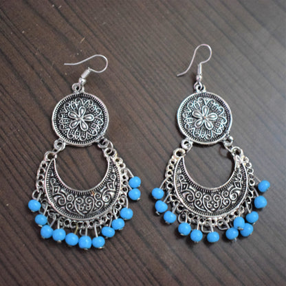 Silver Oxidised Coin Chandbali - GlitterGleam