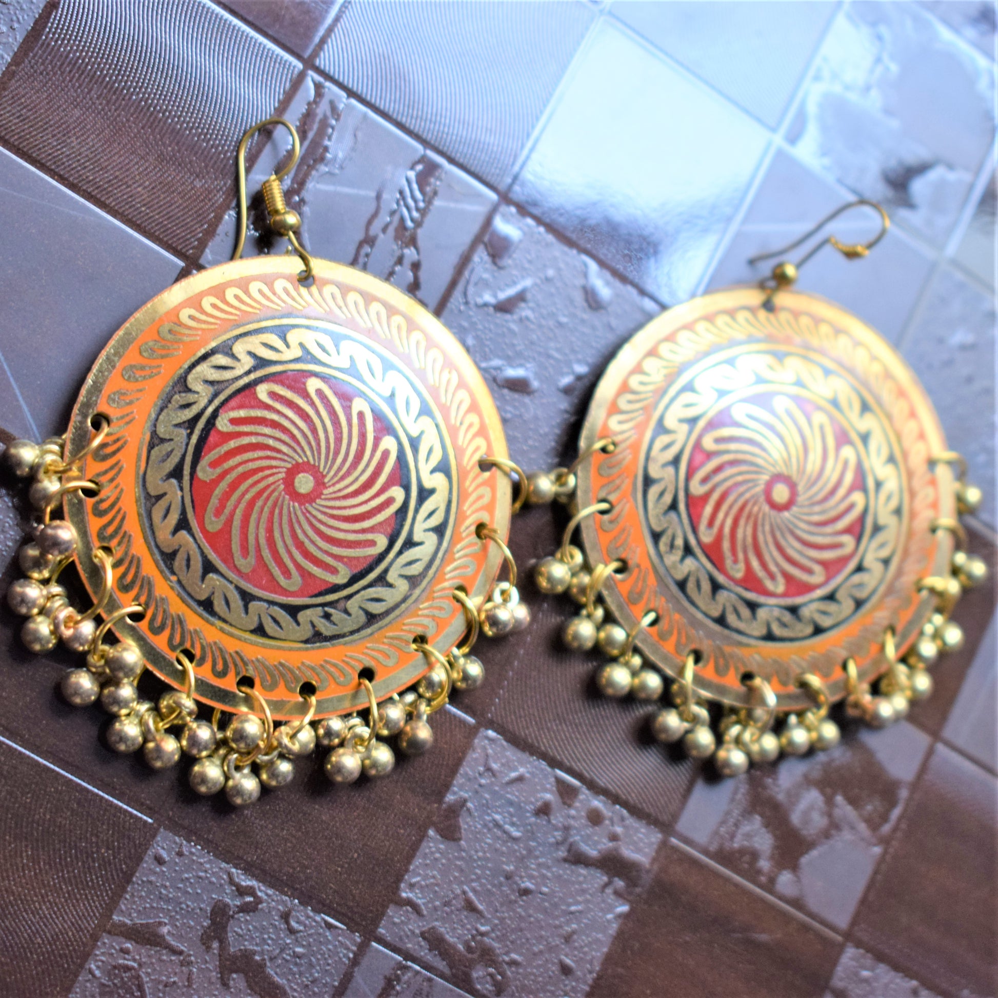 Meenakari Carved Danglers - GlitterGleam