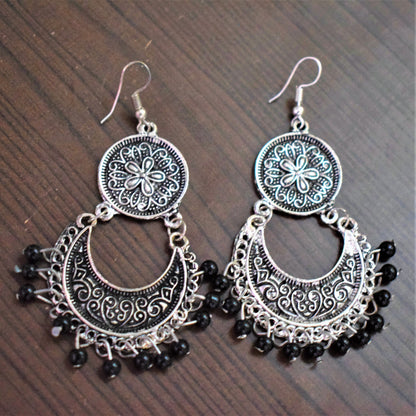Silver Oxidised Coin Chandbali - GlitterGleam