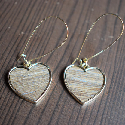 Wooden Heart Hook Earrings - GlitterGleam