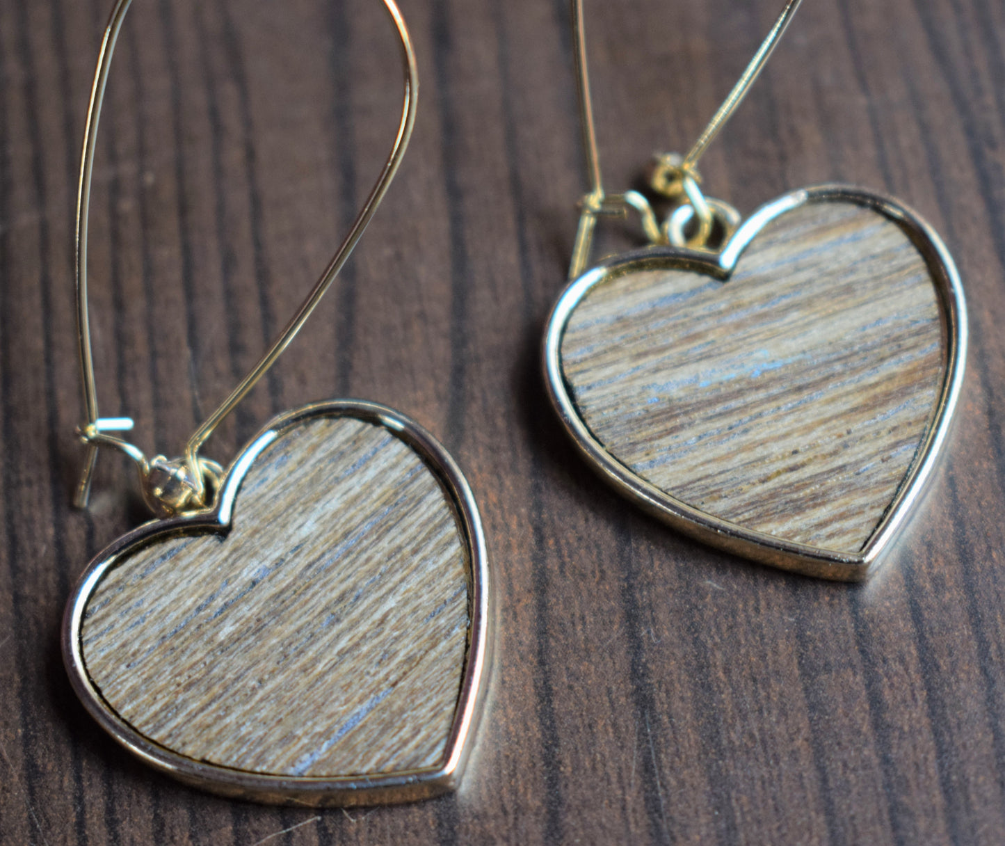 Wooden Heart Hook Earrings - GlitterGleam
