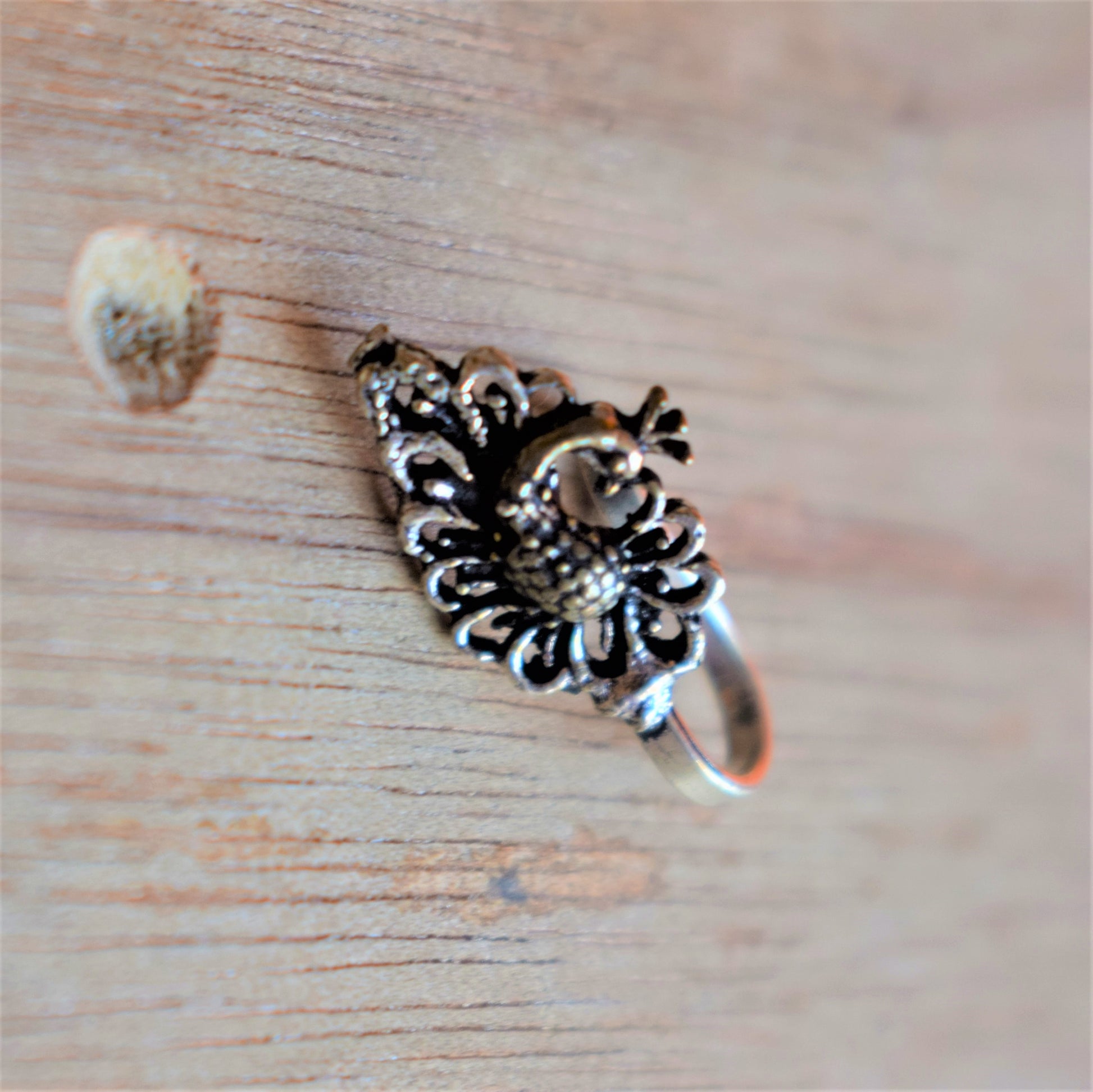 Golden and Silver Oxidized Winged Peacock Nose Push Pin - GlitterGleam