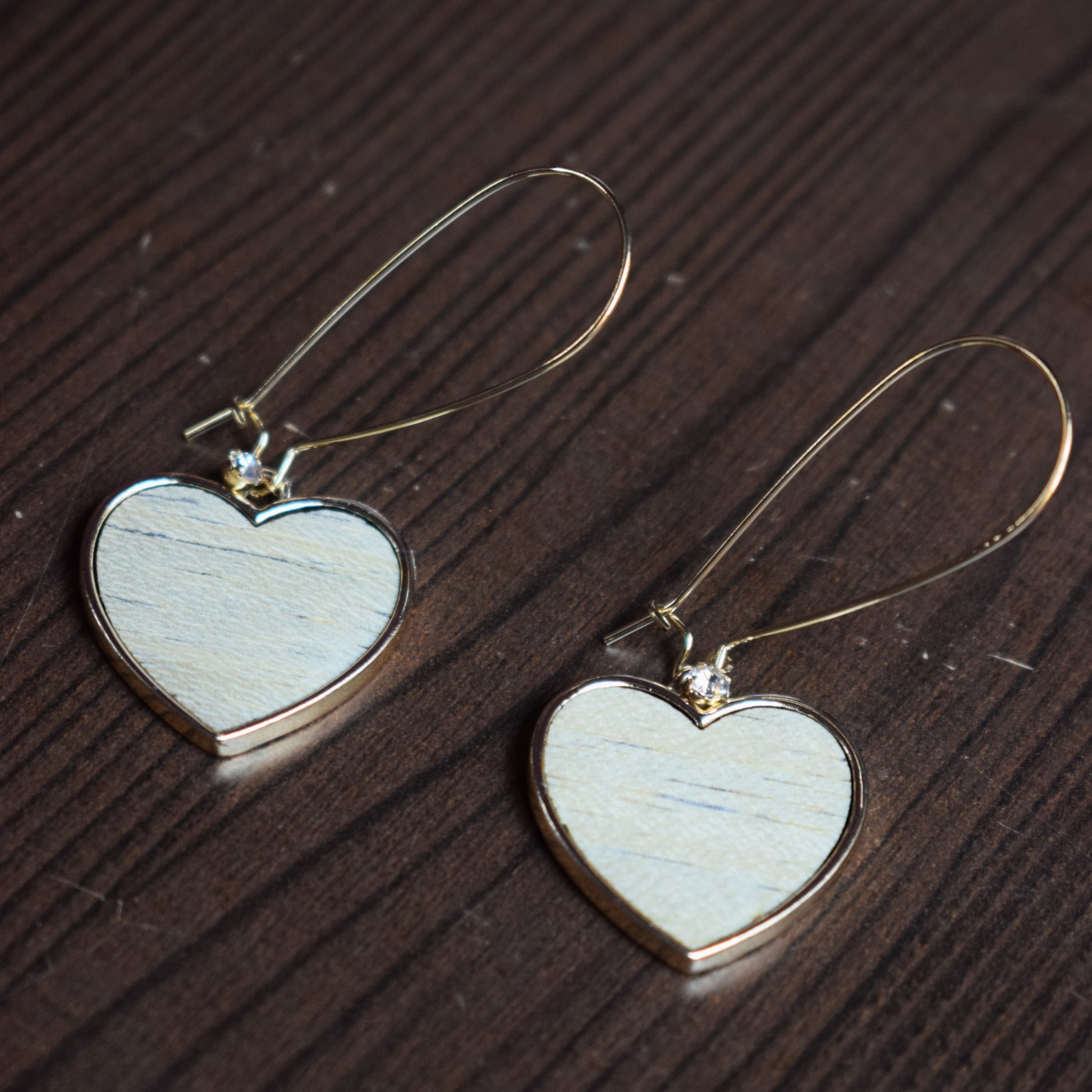 Wooden Heart Hook Earrings - GlitterGleam