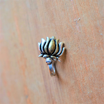Silver and Golden Lotus Nose Push Pin - GlitterGleam