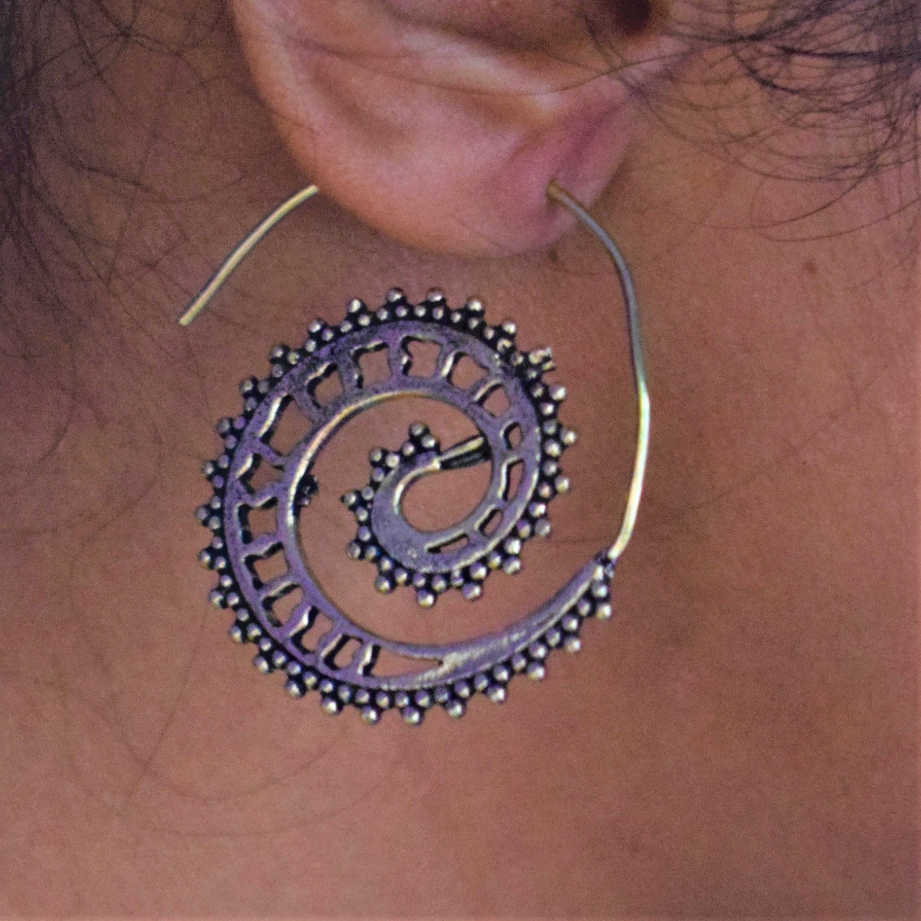 Golden Oxidised Spiral Earrings - GlitterGleam