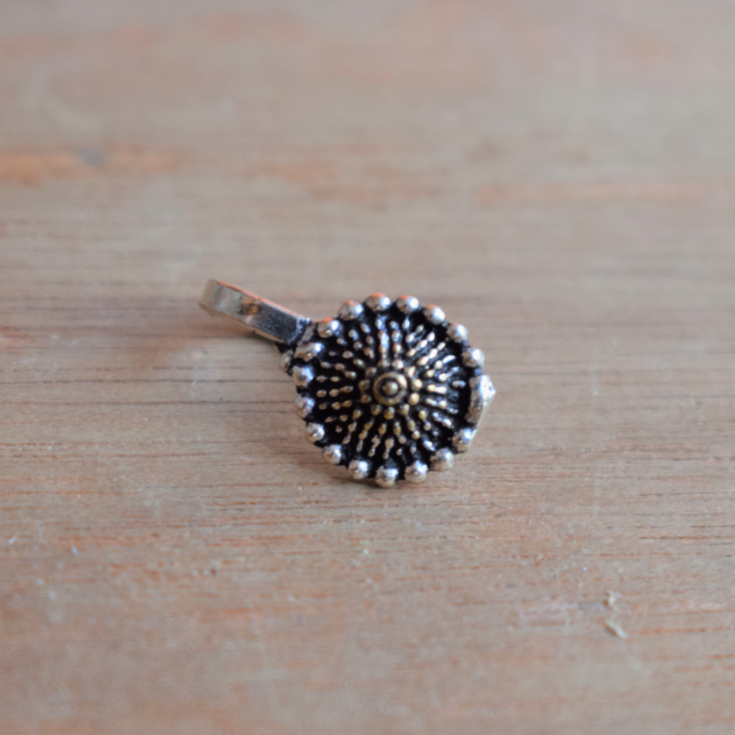 Golden and Silver Oxidized Round Dotted Nose Push Pin - GlitterGleam