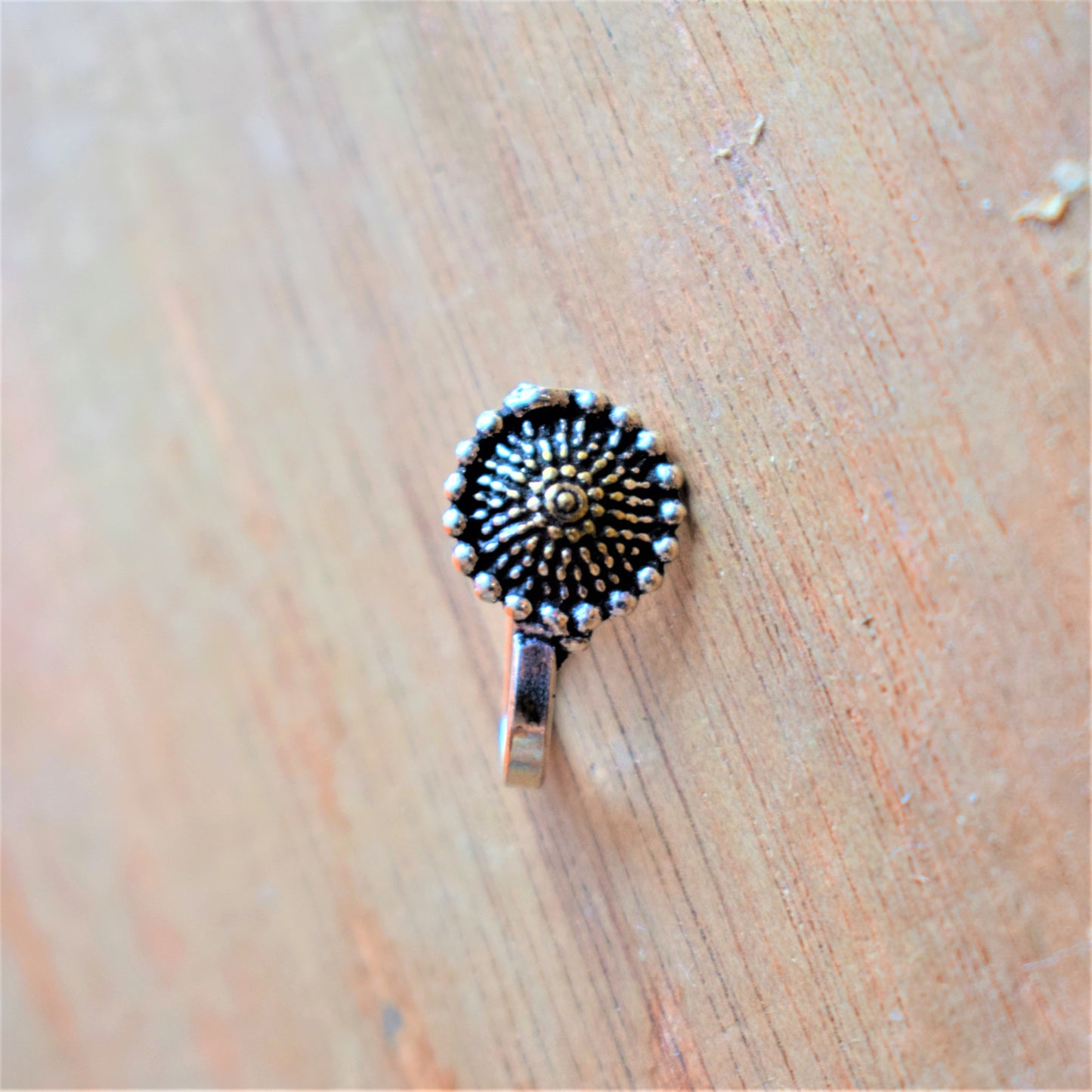 Golden and Silver Oxidized Round Dotted Nose Push Pin - GlitterGleam