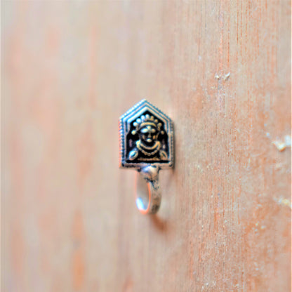 Golden and Silver Oxidized Durga Geometrical Nose Push Pin - GlitterGleam