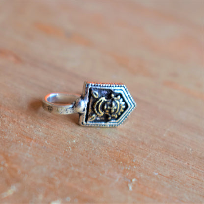 Golden and Silver Oxidized Durga Geometrical Nose Push Pin - GlitterGleam