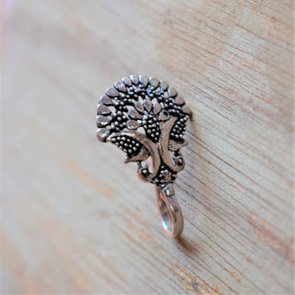 German Silver Oxidized Twin Peacock Nose Push Pin - GlitterGleam