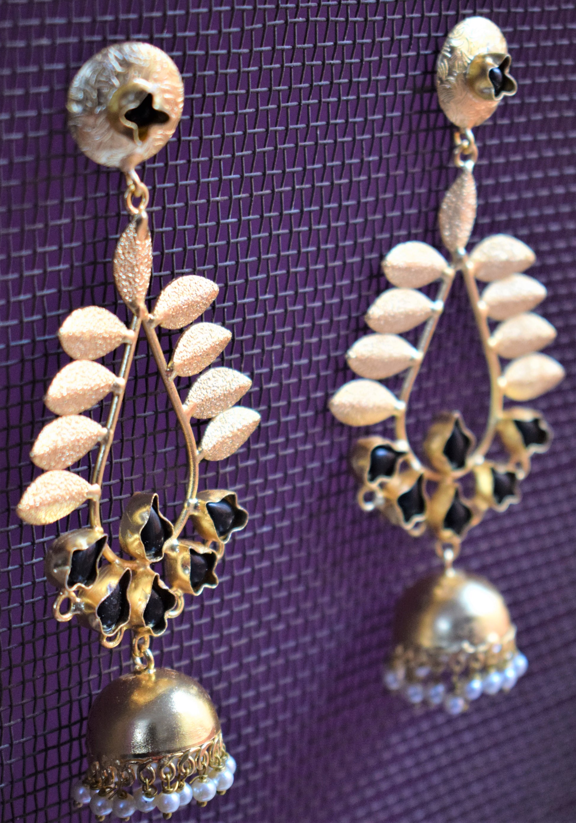 Designer Coral Tulip Antique Gold Earrings - GlitterGleam