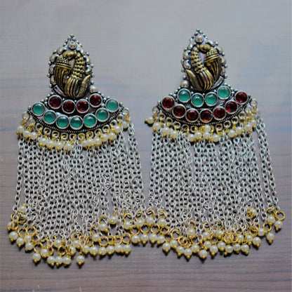Swan Shell Tassel German Silver Earrings - GlitterGleam