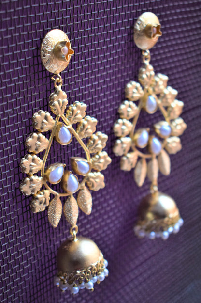 Designer Coral Tulip Antique Gold Earrings - GlitterGleam
