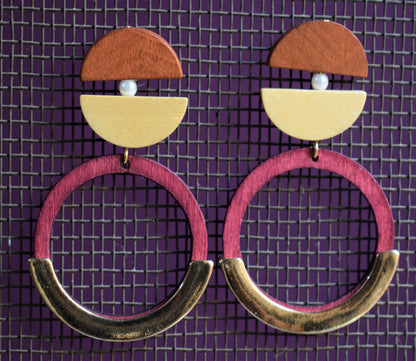 Wooden Circular Dangle Drop Earrings - GlitterGleam