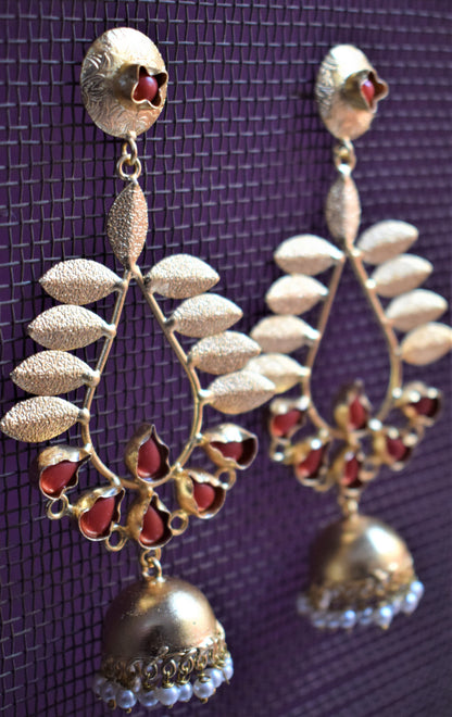 Designer Coral Tulip Antique Gold Earrings - GlitterGleam