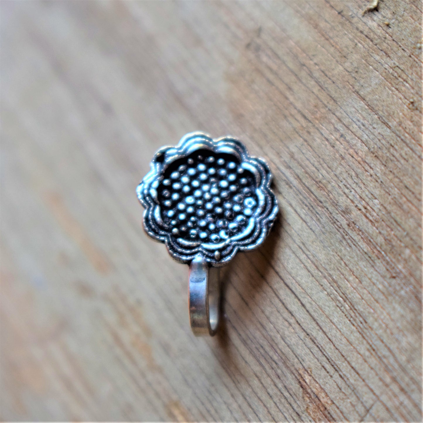 German Silver Oxidized Dotted Floral Nose Push Pin - GlitterGleam