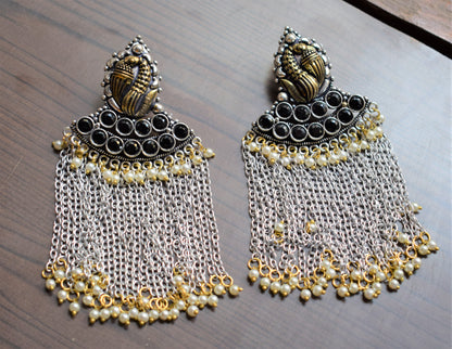 Swan Shell Tassel German Silver Earrings - GlitterGleam