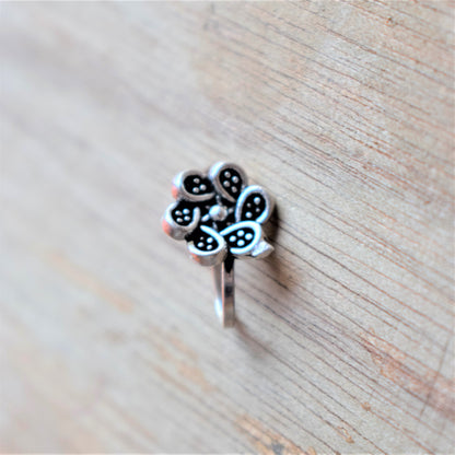 German Silver Oxidized Flower Nose Push Pin - GlitterGleam