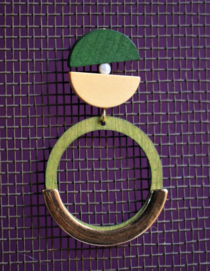 Wooden Circular Dangle Drop Earrings - GlitterGleam