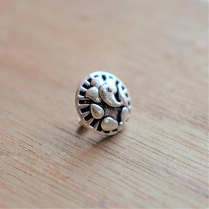 German Silver Oxidised Ganesha Nose Push Pin - GlitterGleam