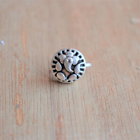 German Silver Oxidised Ganesha Nose Push Pin - GlitterGleam